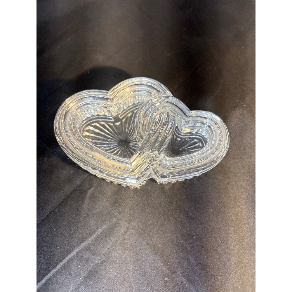 Crystal Double Heart Trinket Dish with Lid Ring Holder Jewelry Box‎